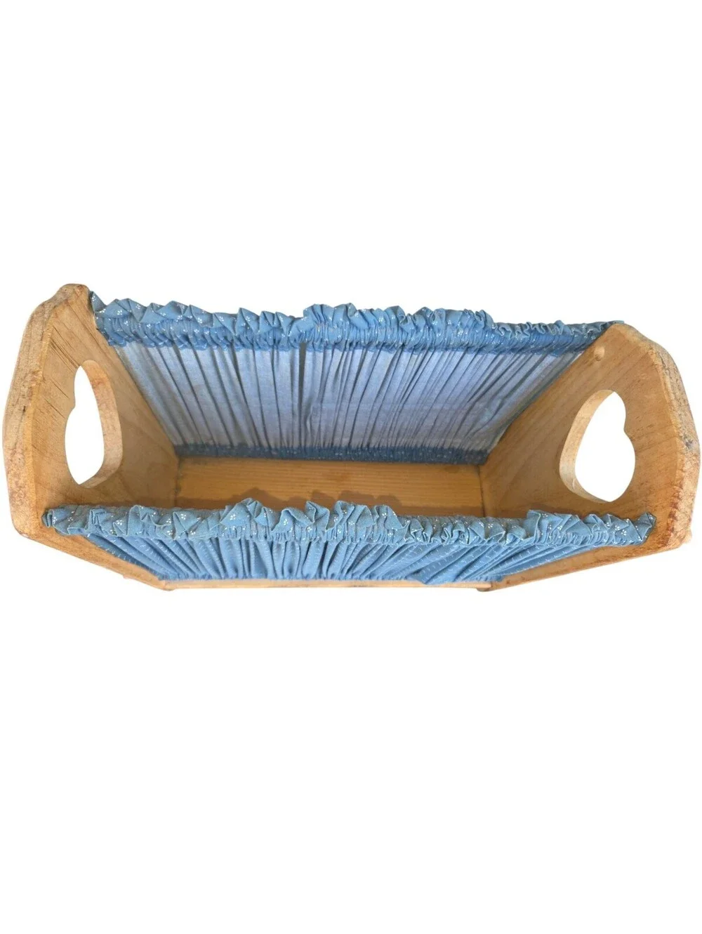 Vintage Cottagecore Style Wooden Magazine Holder. Blue Color With Hearts. SG1
